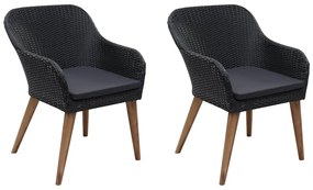 vidaXL Πολυθρόνες Εξωτερ. Χώρου 2 τεμ. Μαύρες Συνθ. Ρατάν με Μαξιλάρια