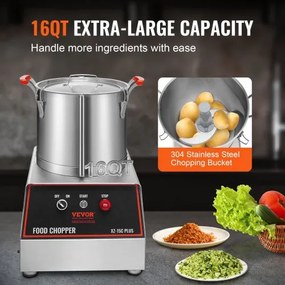 VEVOR Food Processor Vegetable Chopper 1400W 16 Quart Stainless Steel Blender