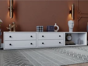 Stewehome Μοντέρνα και πολυλειτουργική κονσόλα σαλονιού με 4 συρτάρια και ντουλάπι Λευκό 197x30x35 cm