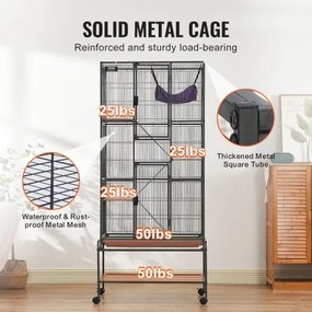 VEVOR 69&quot; Metal Small Animal Cage 4-Tier Rolling Ferret Cage with Tray 3 Ramps