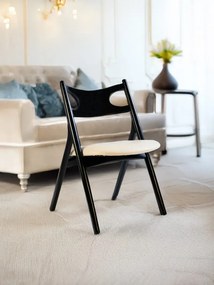 Stewehome Elips καρέκλα τραπεζαρίας μοντέρνα μαύρη μπεζ κάθισμα 60x51x88 cm