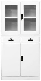 vidaXL Ντουλάπα Γραφείου Λευκή 90 x 40 x 180 εκ Ατσάλι / Ψημένο Γυαλί