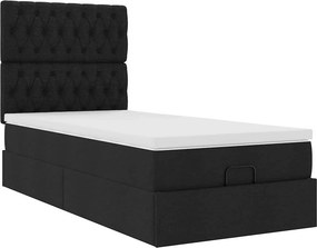 vidaXL Οθωμανικό κρεβάτι με στρώμα &amp; LEDs Μαύρο 100x200 cm Ύφασμα