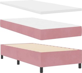 vidaXL LED Κρεβάτι με βάθρο με στρώμα Ροζ 90 x 190 cm Βελούδο