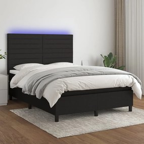 Κρεβάτι Boxspring με Στρώμα & LED Μαύρο 140x200 εκ. Υφασμάτινο