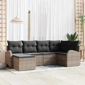 vidaXL Σετ καναπέ κήπου 6 τεμαχίων με μαξιλάρια γκρι πολυ ρατάν