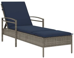 vidaXL Ξαπλώστρα με Μαξιλάρι Γκρι 63x200x81 εκ. από Συνθετικό Ρατάν (μόνο για τις ΗΠΑ)