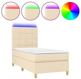 ΚΡΕΒΑΤΙ BOXSPRING ΜΕ ΣΤΡΩΜΑ &amp; LED ΚΡΕΜ 80X200 ΕΚ. ΥΦΑΣΜΑΤΙΝΟ 3135394