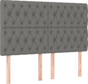 vidaXL Κρεβάτι Boxspring με Στρώμα &amp; LED Σκ.Γκρι 140x190εκ. Υφασμάτινο