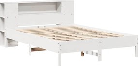 vidaXL Κρεβάτι Βιβλιοθήκη Χωρίς Στρώμα Λευκό 135x190 εκ Μασίφ Πεύκο