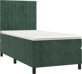 vidaXL Κρεβάτι Boxspring με Στρώμα &amp; LED Σκ. Πράσινο 80x200 εκ Βελούδο