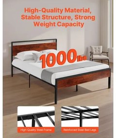 VEVOR Full Size Metal Platform Bed Frame with Headboard &amp; Under-Bed Storage 14in