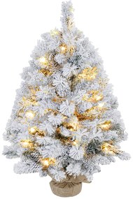 HOMCOM Χριστουγεννιάτικο δέντρο 92 cm, φώτα LED, χιονισμένα κλαδιά, κουκουνάρια, πυράντοχο, βάση από σκυρόδεμα