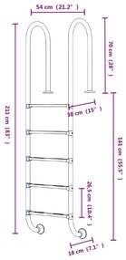 vidaXL Σκάλα Πισίνας 54 x 38 x 211 εκ. από Ανοξείδωτο Ατσάλι 304