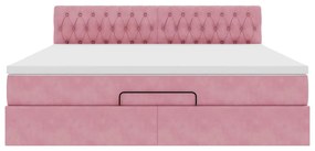 vidaXL Οθωμανικό κρεβάτι με στρώμα ροζ 160x200cm Βελούδο