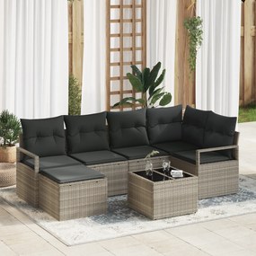 vidaXL 7 Τεμαχίων Σετ Καναπέ Κήπου με Μαξιλάρια Γκρι Πολυ Ρατάν