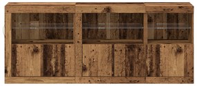vidaXL Μπουφές με Φώτα LED Παλιό Ξύλο 162x37x67 εκ. Μασίφ Ξύλο