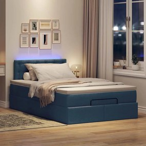 vidaXL Οθωμανικό κρεβάτι με στρώμα &amp; LEDs Μπλε 120x200 cm Ύφασμα