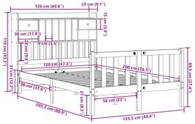 Κρεβάτι Βιβλιοθήκη Χωρίς Στρώμα 120x200 εκ Μασίφ Ξύλο Πεύκο - Λευκό