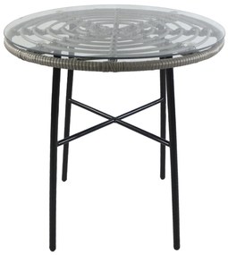 Τραπέζι Κήπου ArteLibre APPIUS Γκρι/Μαύρο Μέταλλο/Rattan/Γυαλί 70x70x74cm-14510042
