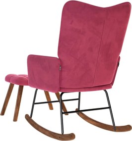 vidaXL Κουνιστή πολυθρόνα με σκαμνί Wine Red Velvet