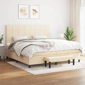 Κρεβάτι Boxspring με Στρώμα Κρεμ 200x200 εκ. Υφασμάτινο - Κρεμ