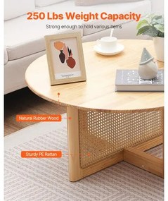 VEVOR Rattan Coffee Table Round Wood Coffee Table Single Tier for Living Room