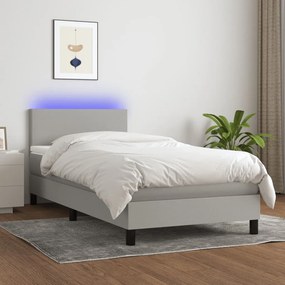 Κρεβάτι Boxspring με Στρώμα &amp; LED Αν.Γκρι 80x200 εκ. Υφασμάτινο