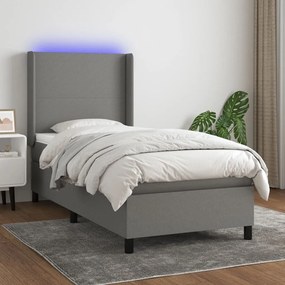 ΚΡΕΒΑΤΙ BOXSPRING ΜΕ ΣΤΡΩΜΑ &amp; LED ΣΚ.ΓΚΡΙ 80X200 ΕΚ. ΥΦΑΣΜΑΤΙΝΟ 3138110