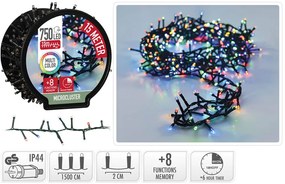 750 Φωτάκια LED - 15 Μέτρα + 3 Μέτρα σύνδεσης , Kανονική Διάταξη, με χειριστήριο, 8 προγράμματα, Πράσινο καλώδιο PVC - Πολύχρωμο