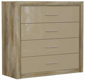 Σιφονιέρα Boston Z101, Γυαλιστερό Beige, Canyon δρυς, 96.5x103.5x40cm