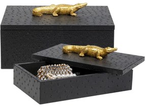 Διακοσμητικό Κουτί Crocodile Μαύρο (Σετ 2Τμχ) 30x20x12εκ. - Μαύρο