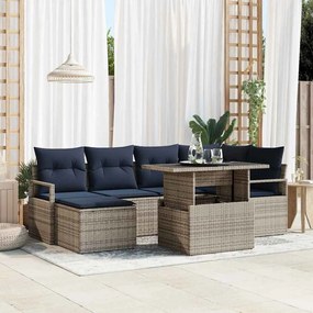vidaXL Σετ Καναπέ Κήπου 7 pcs Γκρι και Navy Blue Πολυ ράταν