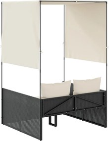 vidaXL Ξαπλώστρα Διπλή Μαύρη από Συνθετικό Ρατάν με Οροφή / Κουρτίνες