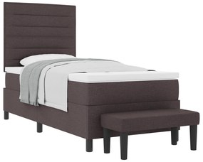 vidaXL Κρεβάτι Box Spring με Στρώμα & Πάγκο Σκούρο Καφέ 90x190 εκ Ύφασμα