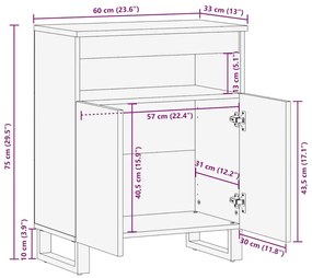 Μπουφές Μαύρο 60x33x75 cm Μασίφ Ξύλο Μάνγκο - Μαύρο