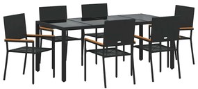 vidaXL Σέτ φαγητού για κήπο 7 pcs Μαύρο 190 x 90 x 75 cm