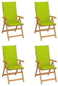 3065541 vidaXL Καρέκλες Κήπου 4 τεμ. Μασίφ Ξύλο Teak &amp; Φωτ. Πράσινα Μαξιλάρια Πράσινο, 1 Τεμάχιο