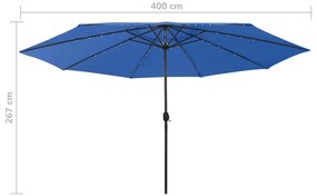 vidaXL Ομπρέλα Κήπου με LED Μπλε Αζούρ 400 εκ.