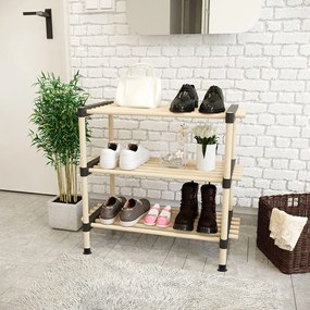 Ραφιέρα-παπουτσοθήκη "MADERA" με τρία ράφια από μασίφ ξύλο σε φυσικό χρώμα 56x28x50