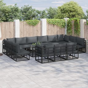 vidaXL Σετ Καναπέ Κήπου 14 pcs Μαύρο 70 x 70 x 32 εκ Αλουμίνιο