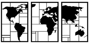 Διακοσμητικό Τοίχου World Map (Σετ 3Τμχ) 891TNL2249 48x74cm Black Wallity Μέταλλο