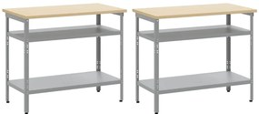 vidaXL Σετ πάγκου εργασίας με ράφι 2 pcs Γκρι 200 x 55 x 85 εκ Ατσάλι