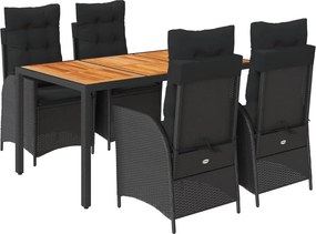 vidaXL Σετ Τραπεζαρίας Κήπου 5 Τεμαχίων Μαύρο Συνθ. Ρατάν με Μαξιλάρια