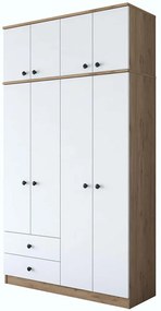 Ντουλάπα Τετράφυλλη Με Πατάρι 893RAN3316 120x42,5x216,8cm Oak-White Τετράφυλλη