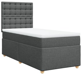 Κρεβάτι Boxspring με Στρώμα Σκούρο Γκρι 90x190 εκ. Υφασμάτινο - Γκρι