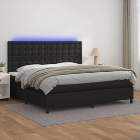 vidaXL Κρεβάτι Boxspring με Στρώμα &amp; LED Μαύρο 200x200 εκ. Συνθ. Δέρμα