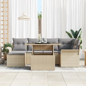 vidaXL Σετ 7 Τεμαχίων Καναπέ Κήπου με Μαξιλάρια Μπεζ Πολυ Ρατάν
