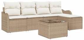 vidaXL Σετ Καναπέ Κήπου με μαξιλάρι 6 pcs Μπεζ Πολυ ράταν