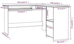 vidaXL Γραφείο Γωνιακό Γκρι Σκυροδέματος 120x140x75 εκ. Επεξ. Ξύλο